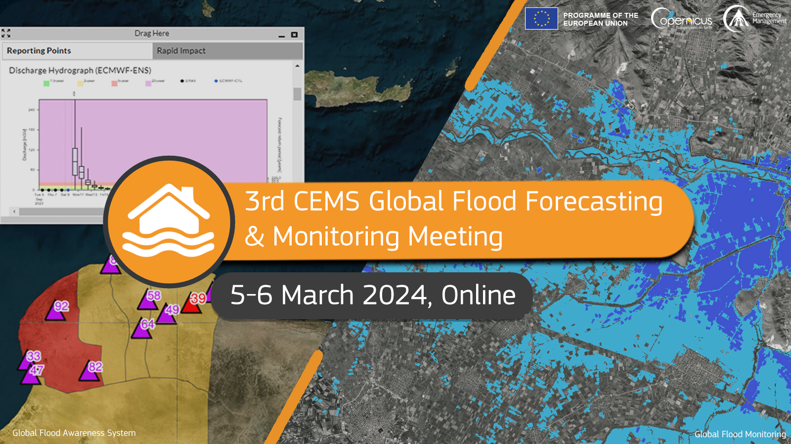 Banner of the 3rd Global Flood Forecasting and Monitoring Meeting (2024)