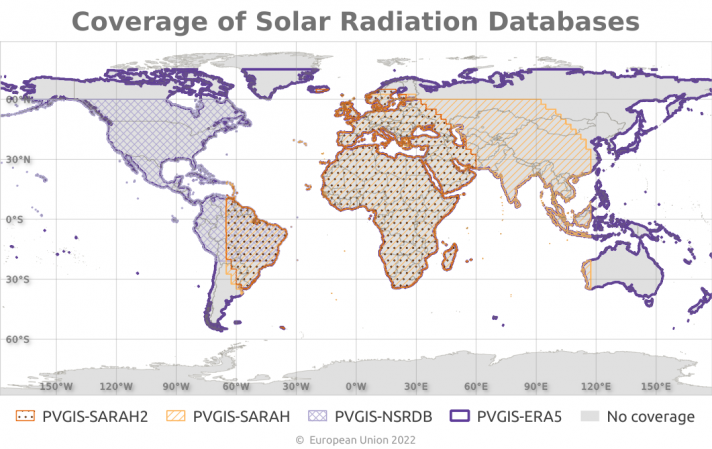 PVGIS 5.2 coverage of solar radiation databases (100ppi)