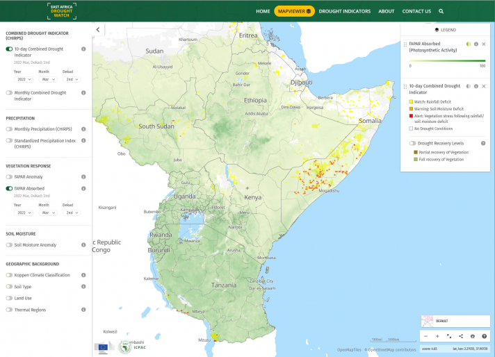 East African Drought Watch Mapviewer show drought in Somalia