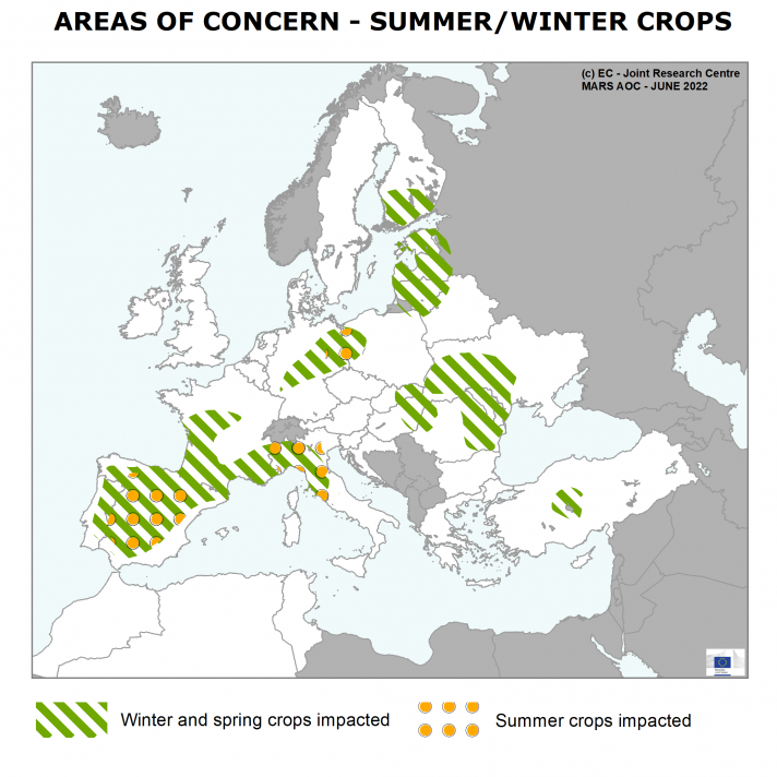 Areas of concern summer/winter crops - June 2022