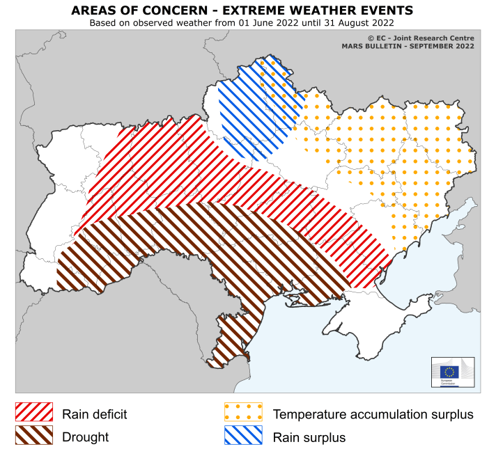 Map of areas of concern extreme weather events - mars bulletin September 2022