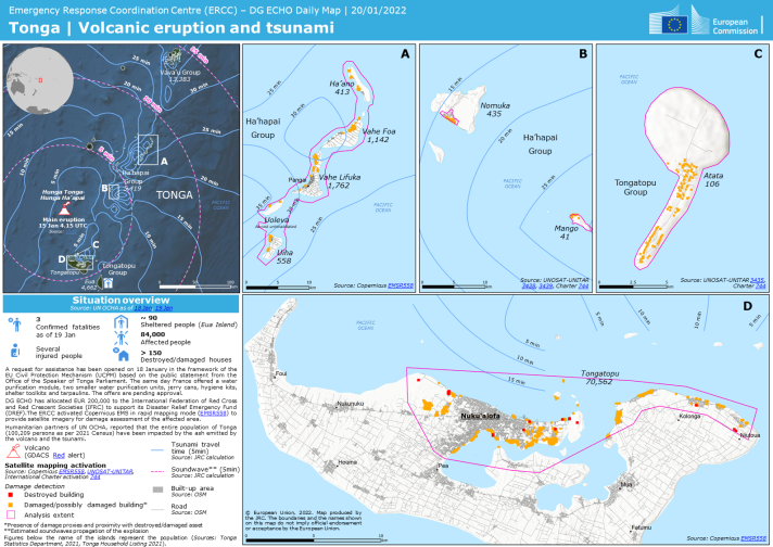 Daily map: situational assessment of the Tonga vulcanic eruption and tsunami