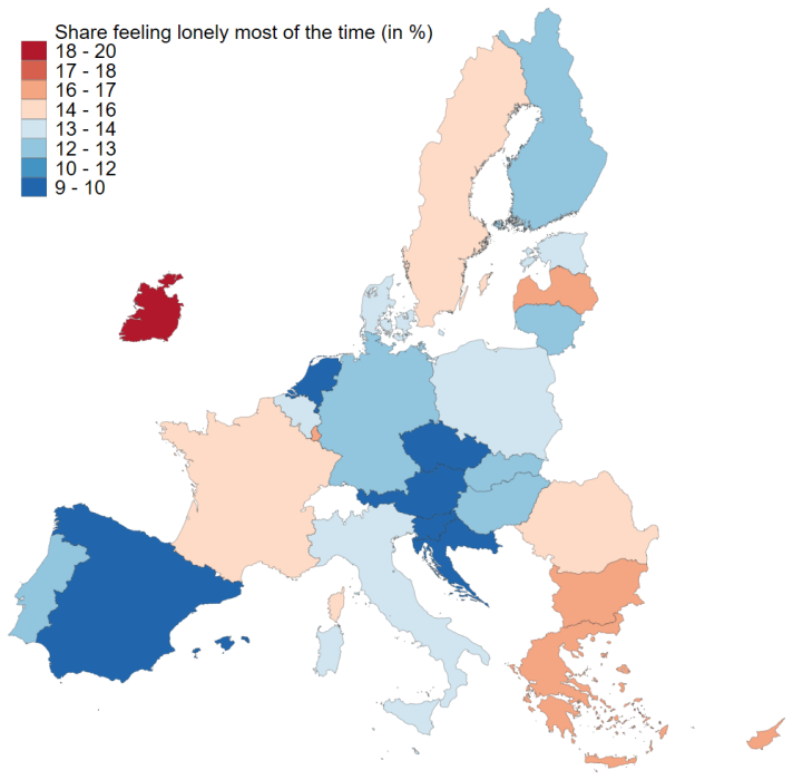 Map of loneliness in Europe (2023)