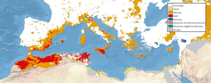 Map showing the Mediterannean and drought areas