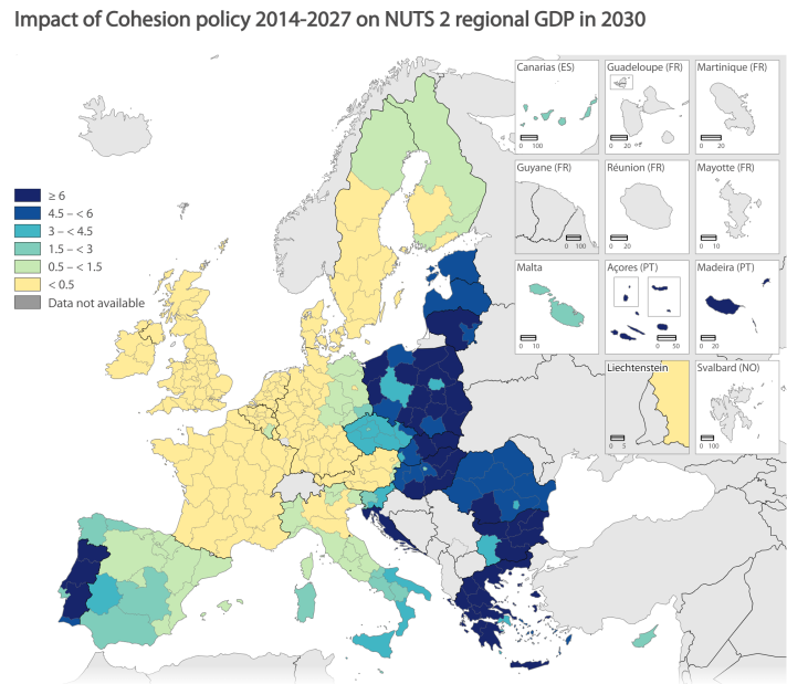 Map of EU regions showing variations in regional GDP