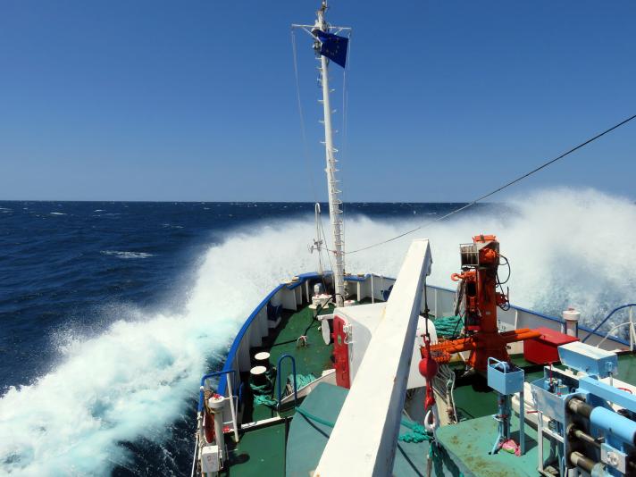 bow of a JRC boat at sea