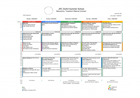 Preliminary JRC SciArt Summer School Programme 2022 