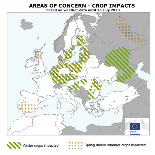 Map of Areas of Concern - Crop Impacts in Europe