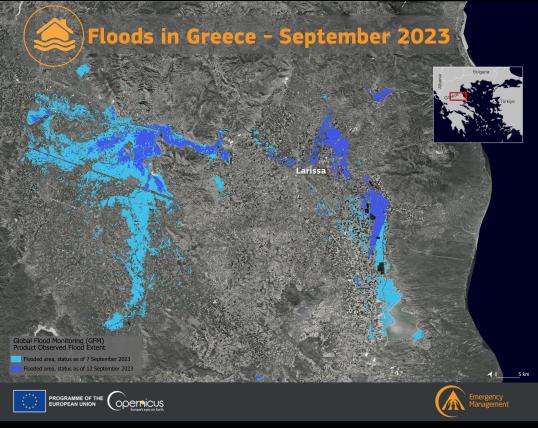 Mapping of flooded areas in Greece Thessaly region
