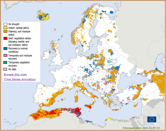 Map showing the Combined Drought Indicator for Europe, second 10-day period of December 2023