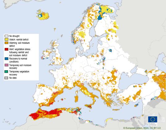 Map of the Combined Drought Indicator for Europe, first 10-day period of February 2024.