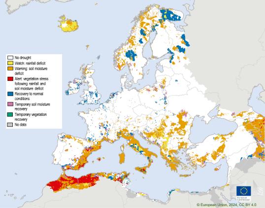 Map of the Combined Drought Indicator for Europe, second 10-day period of February 2024