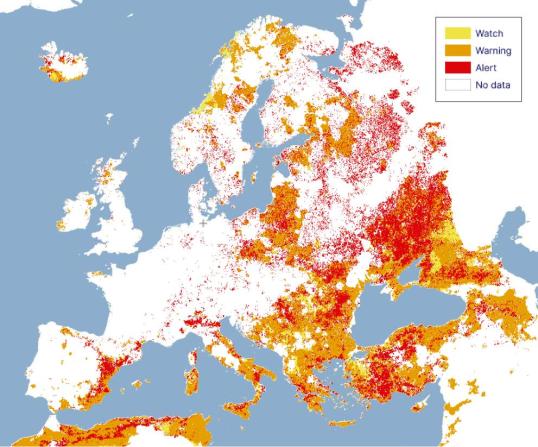 map showing the Combined Drought Indicator for Europe, second 10-day period of June 2024