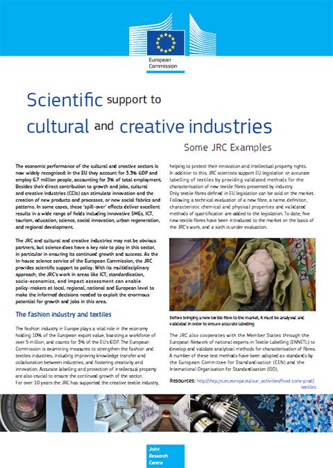 Cover: Scientific support to cultural and creative industries - Some JRC examples