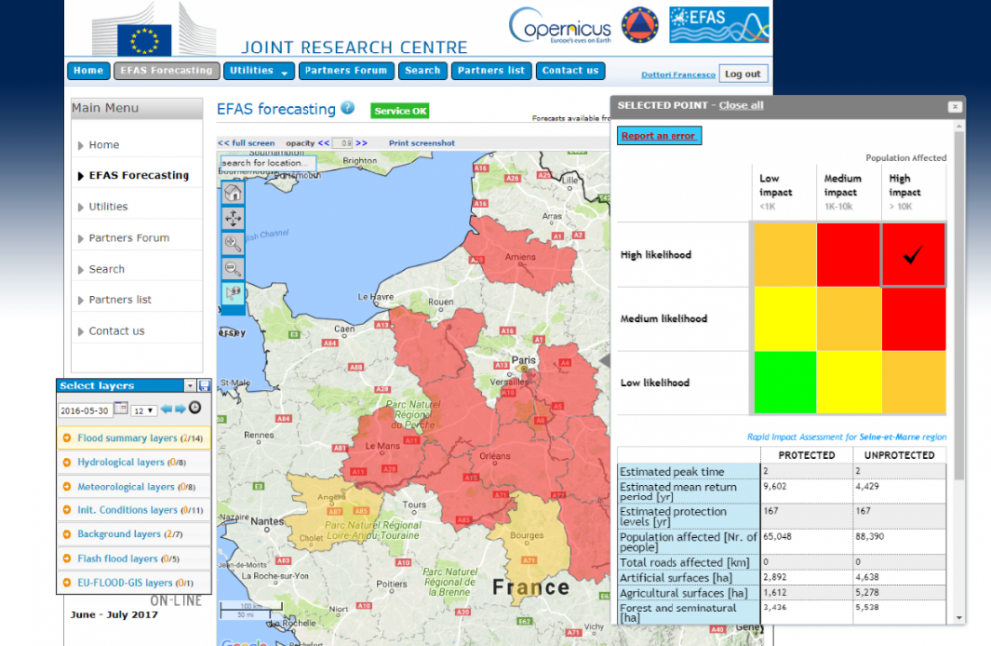 Partner authorities can view sophisticated impact evaluation maps on the EFAS website.