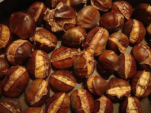 Roasted nuts of the sweet chestnut.