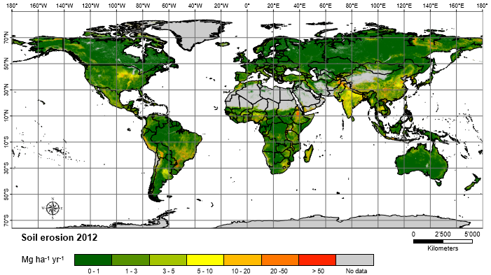world map of soil erosion in 2012
