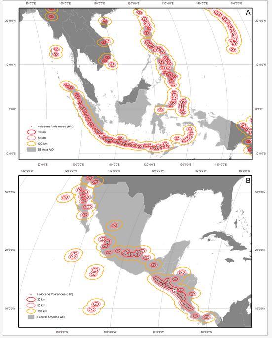 JRC's analysis of changes in built-up zones around volcanoes