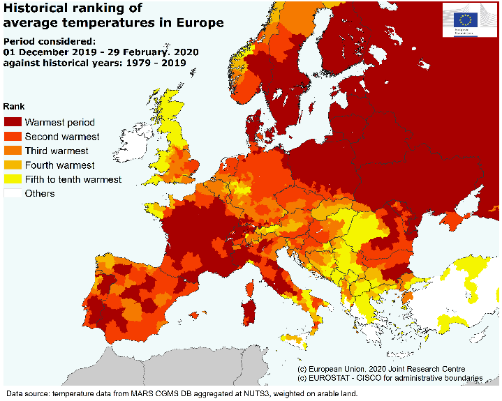 MARS bulletin - Warmest meteorological winter on record in much of Europe.