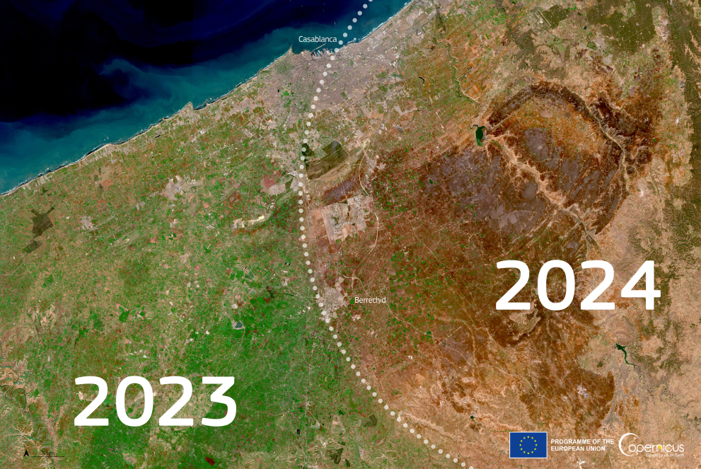 Satellite image Casablanca and surroundings in 2023 and 2024
