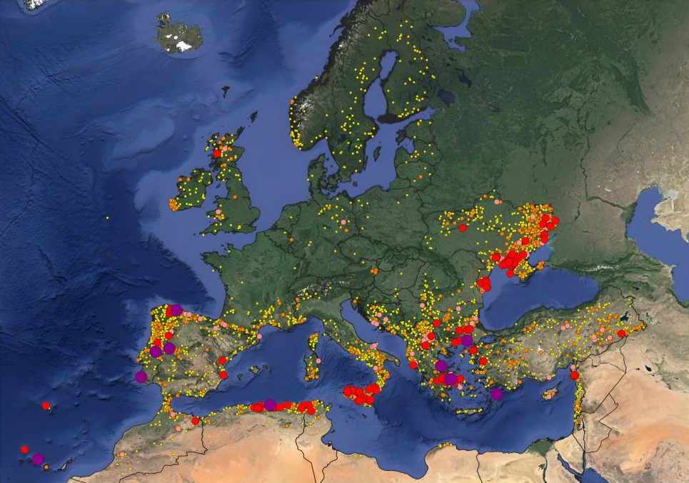 Mappa delle aree bruciate nella più ampia regione europea