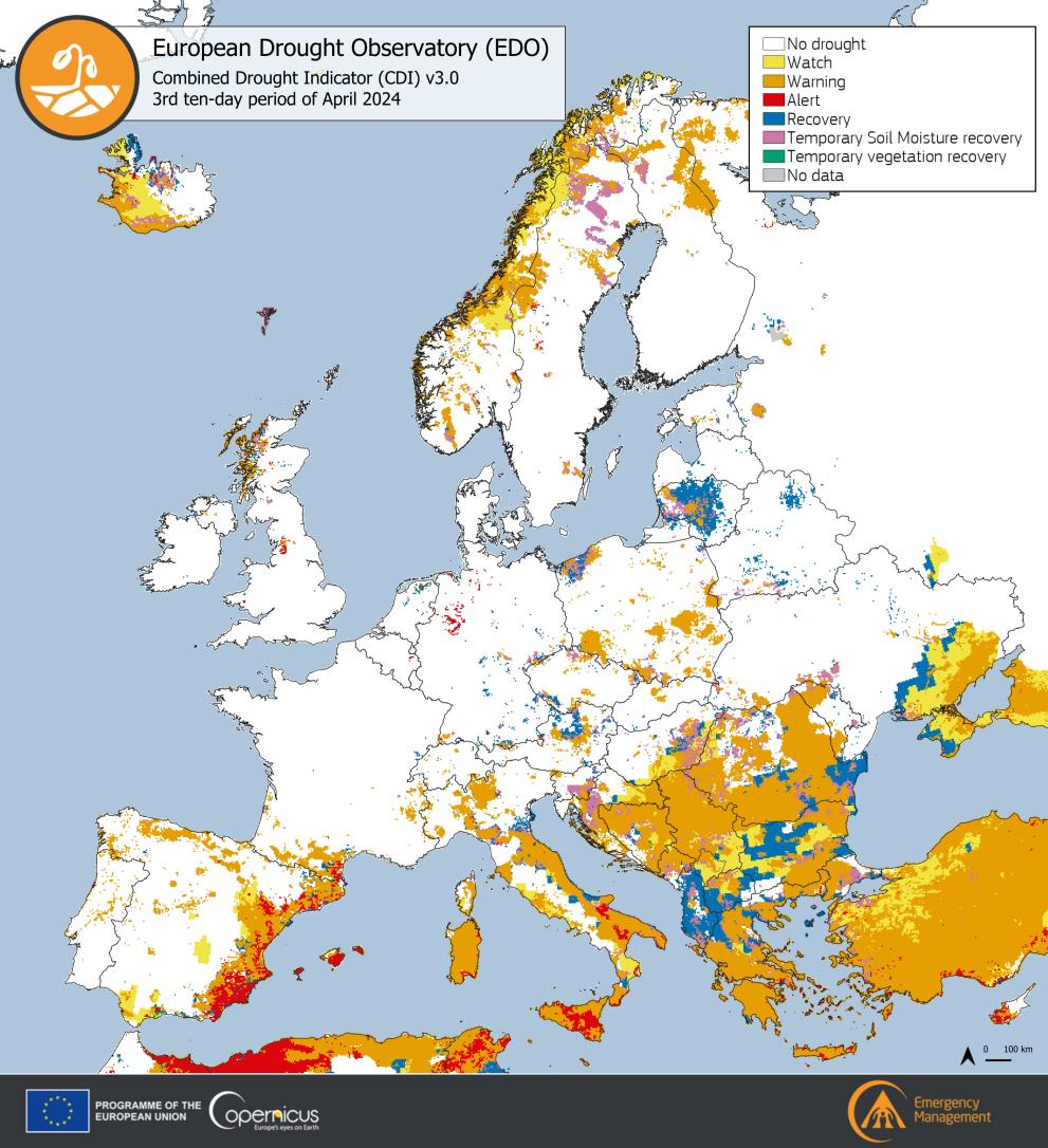 Map showing the Combined Drought Indicator map for Europe