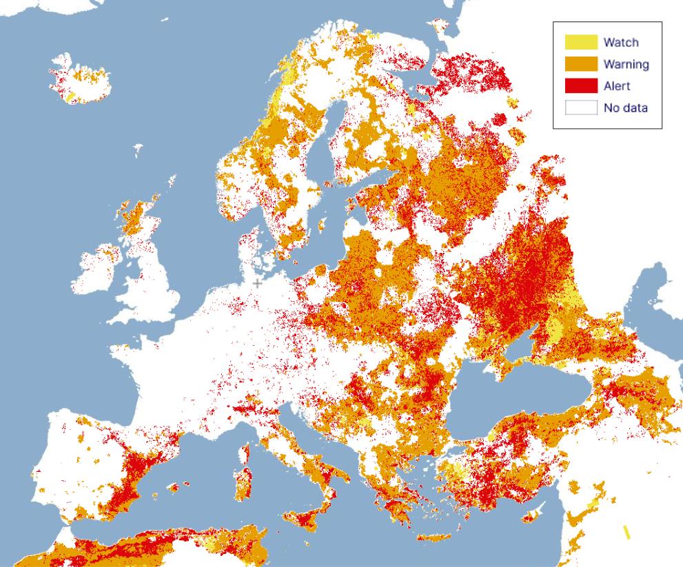 map showing the Combined Drought Indicator for Europe, first 10-day period of June 2024