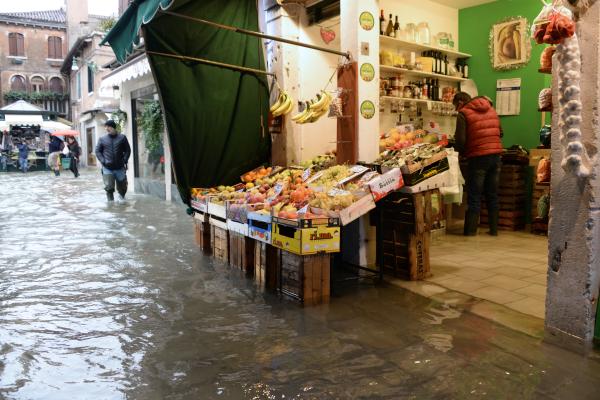 Flooding and high tide situation in Venice
