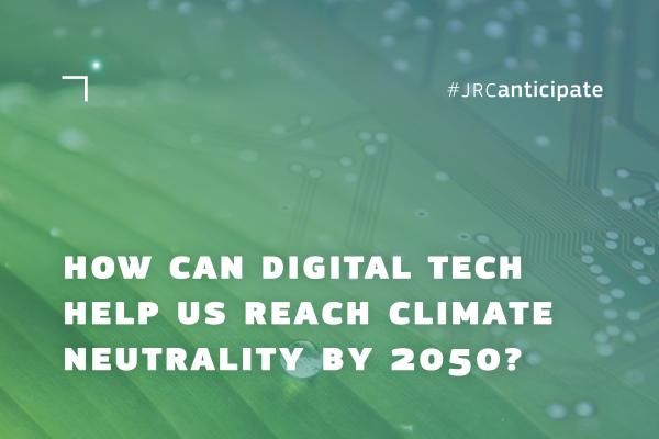 Visual wiht text: How can digital tech help us reach climate neutrality by 2050