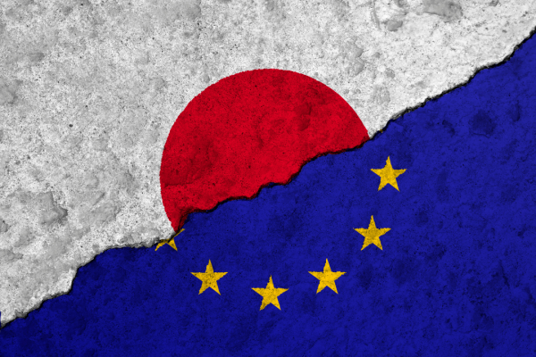 A visual illustrtain the EU and Japan flags