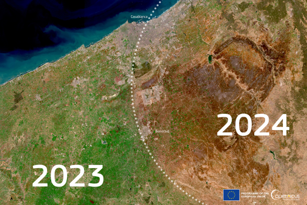 Satellite image Casablanca and surroundings in 2023 and 2024