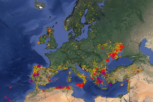 Map of burnt areas in the wider European region